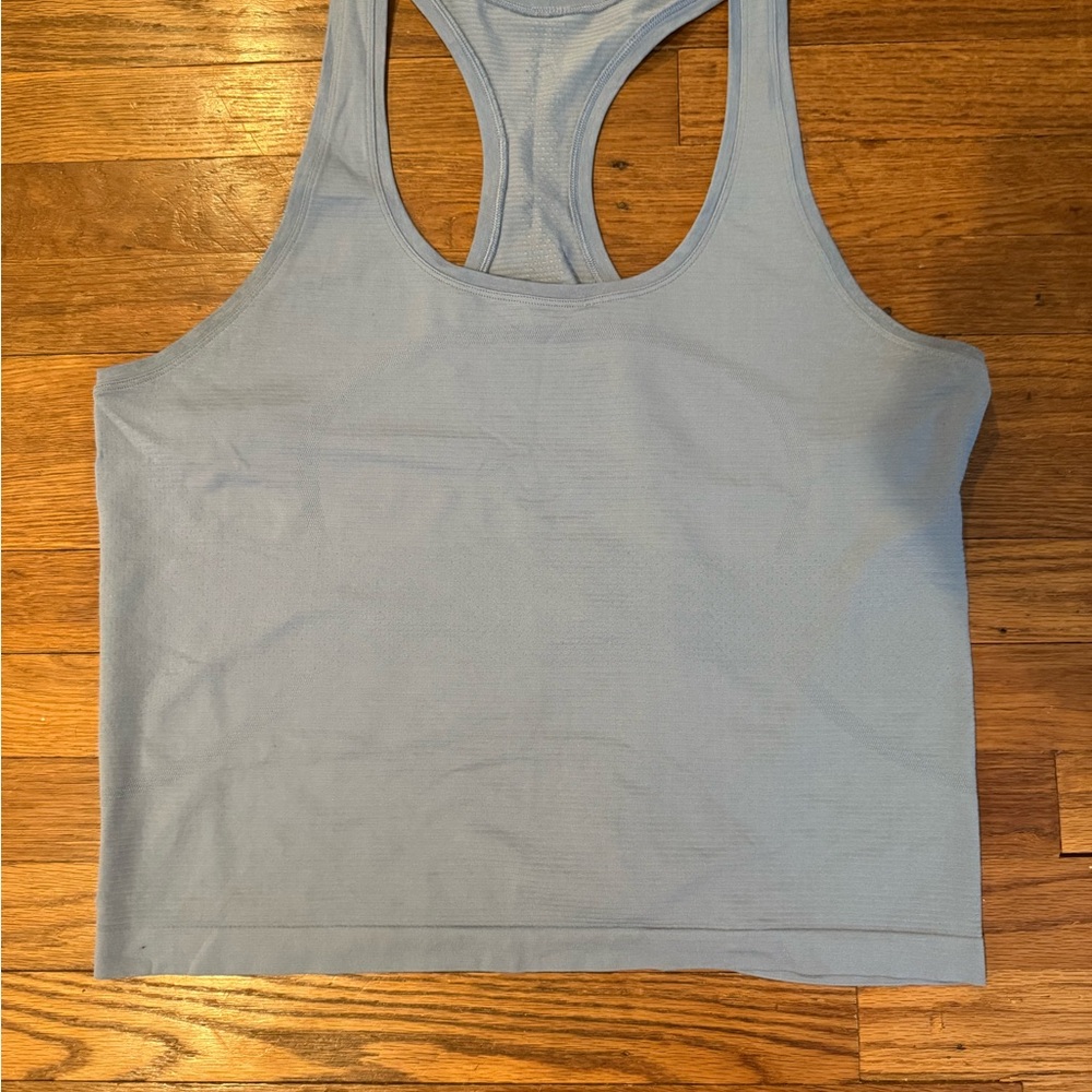 Lululemon swiftly 2.0 waist length tank top in blue willow size 14